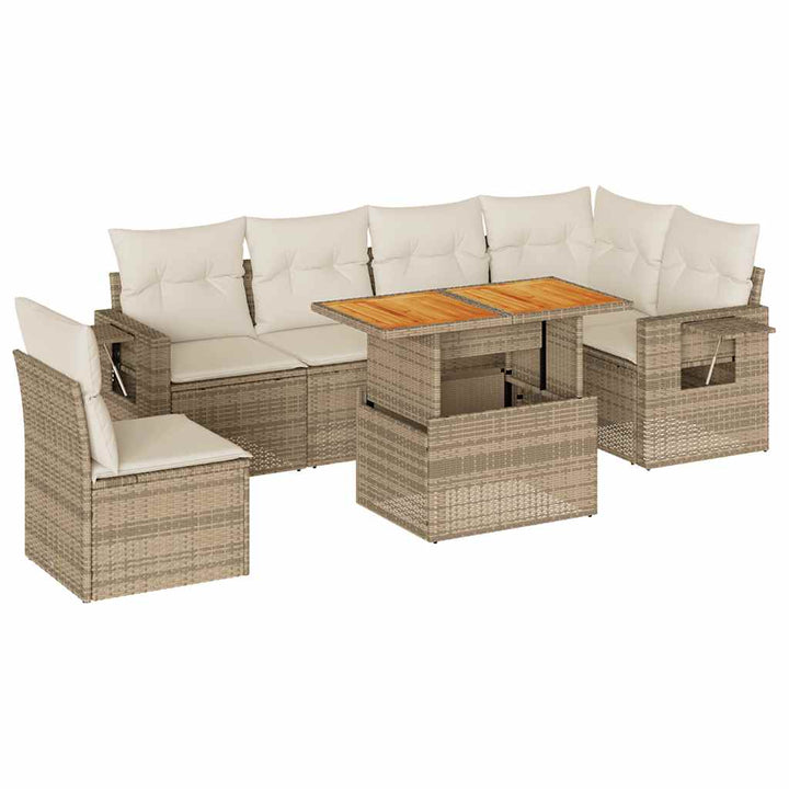 Matgrupp För Trädgården Med Dynor 7 Delar Beige Konstrotting