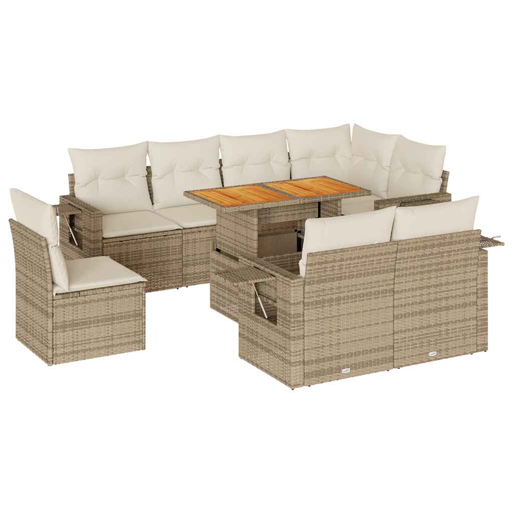 Soffgrupp För Trädgården Med Dynor 9 Delar Beige Konstrotting