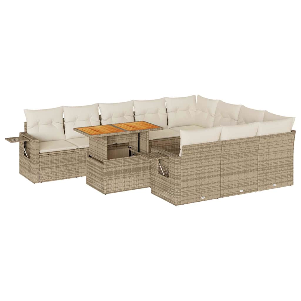 Loungegrupp För Trädgården M. Dynor 11 Delar Beige Konstrotting