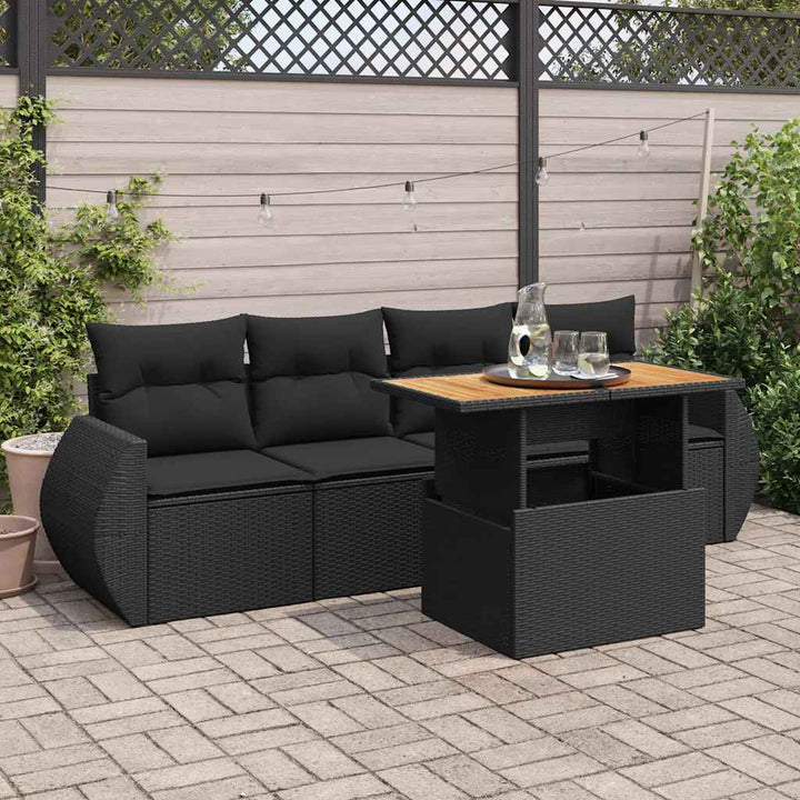 Loungegrupp För Trädgården Med Dynor 5 Delar Svart Konstrotting