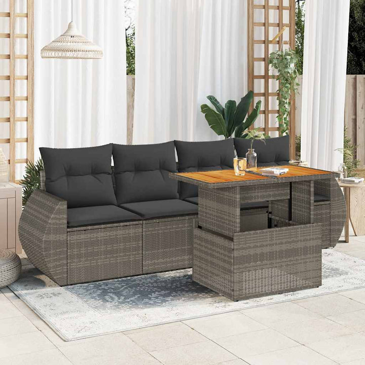 Loungegrupp För Trädgården Med Dynor 5 Delar Svart Konstrotting