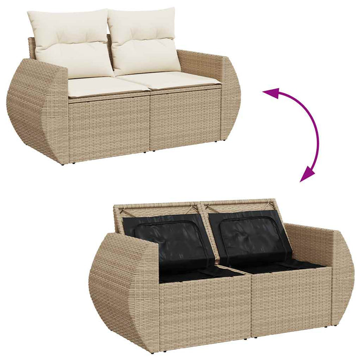 Matgrupp För Trädgården Med Dynor 7 Delar Beige Konstrotting