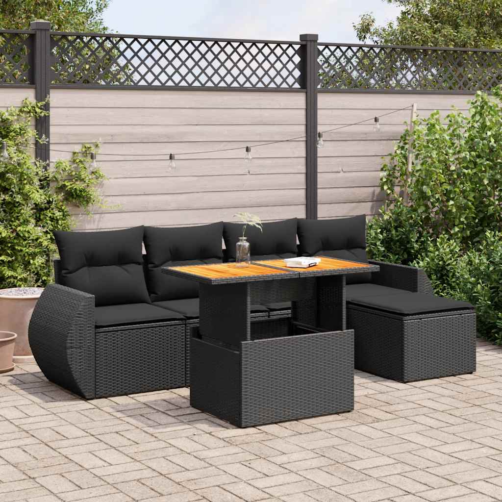 Loungegrupp Med Dynor 6 Delar Svart Konstrotting