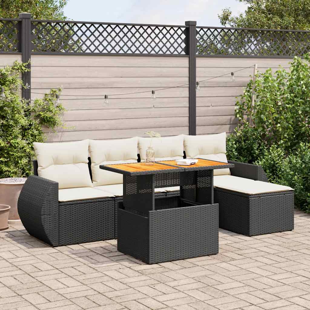 Loungegrupp Med Dynor 6 Delar Svart Konstrotting