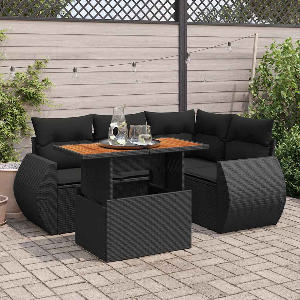Loungegrupp För Trädgården Med Dynor 5 Delar Svart Konstrotting