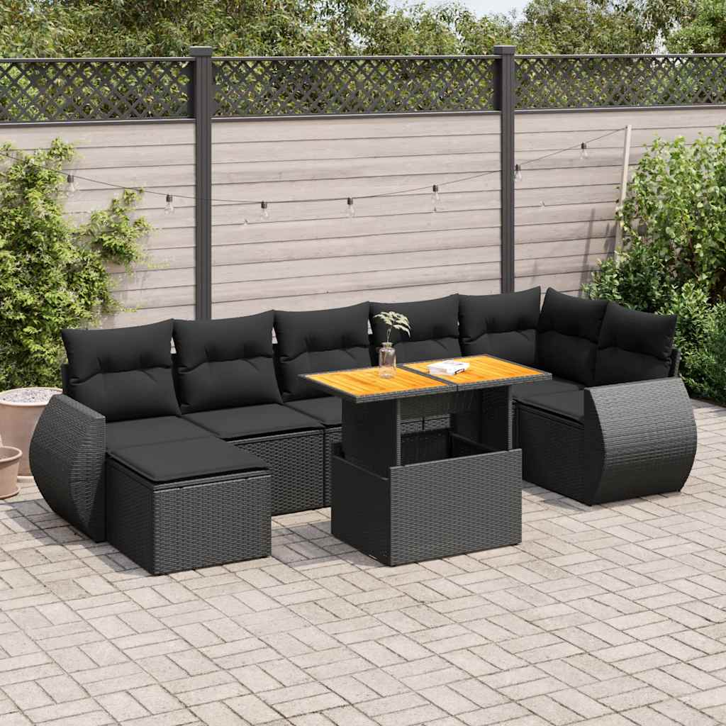 Loungegrupp För Trädgården Med Dynor 8 Delar Svart Konstrotting
