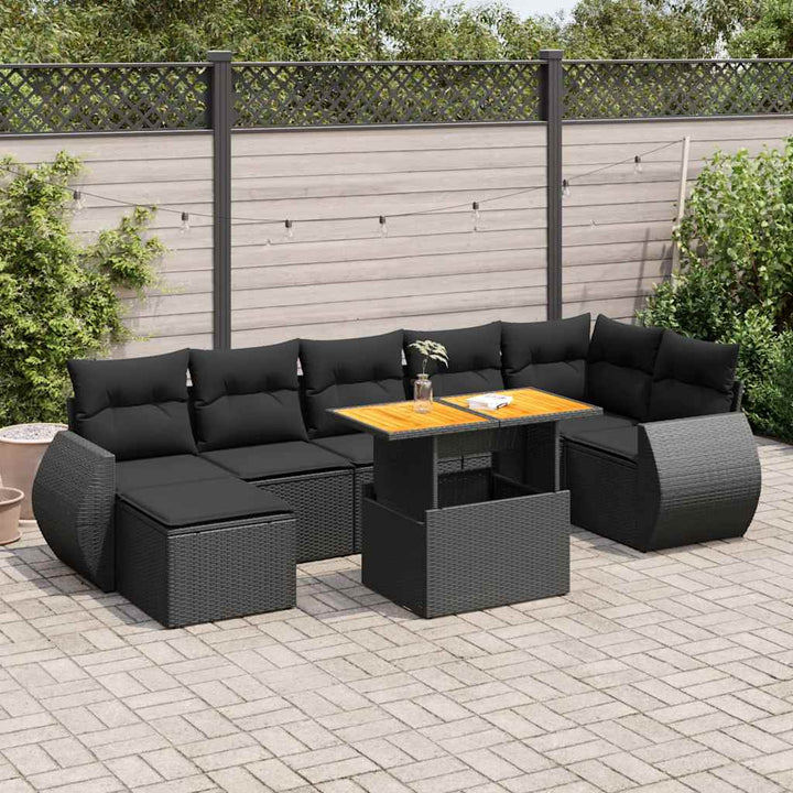 Loungegrupp För Trädgården Med Dynor 8 Delar Svart Konstrotting