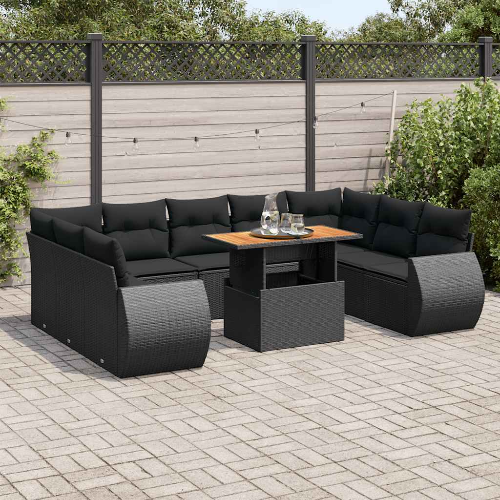 Loungegrupp 10 Delar Med Svarta Dynor Konstrotting