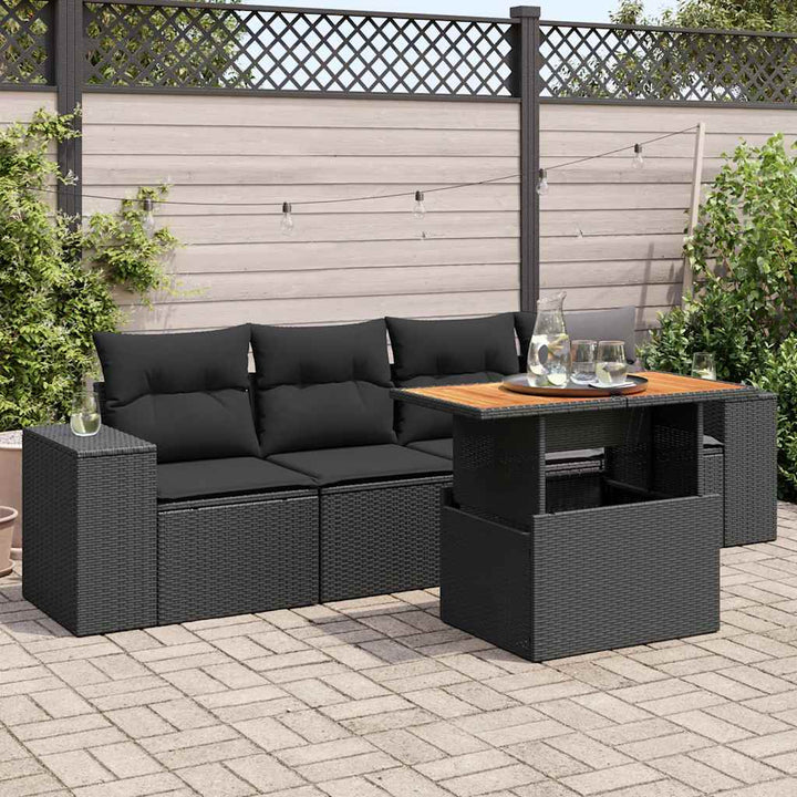 Loungegrupp För Trädgården Med Dynor 5 Delar Svart Konstrotting