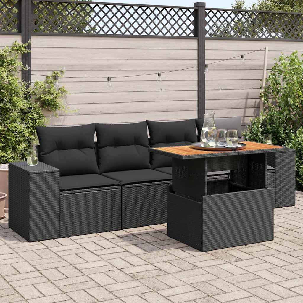 Loungegrupp För Trädgården Med Dynor 5 Delar Svart Konstrotting