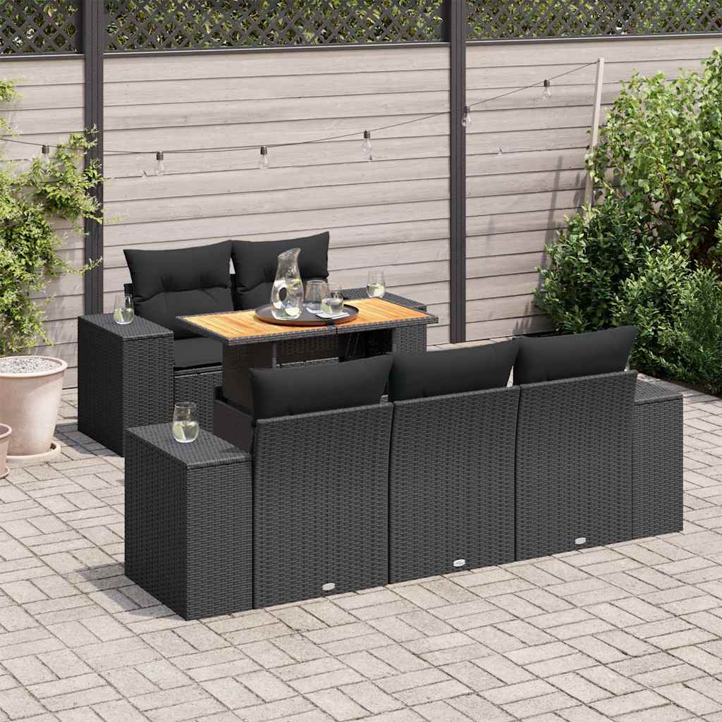 Loungegrupp Med Dynor 6 Delar Svart Konstrotting