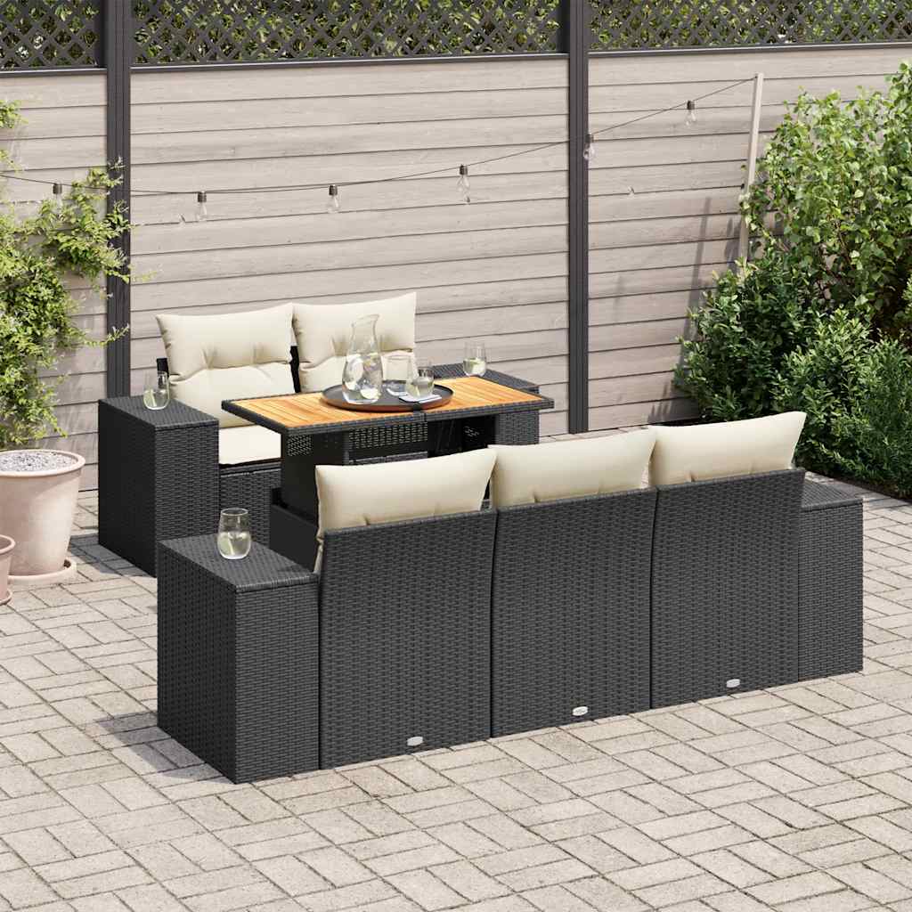Loungegrupp Med Dynor 6 Delar Svart Konstrotting