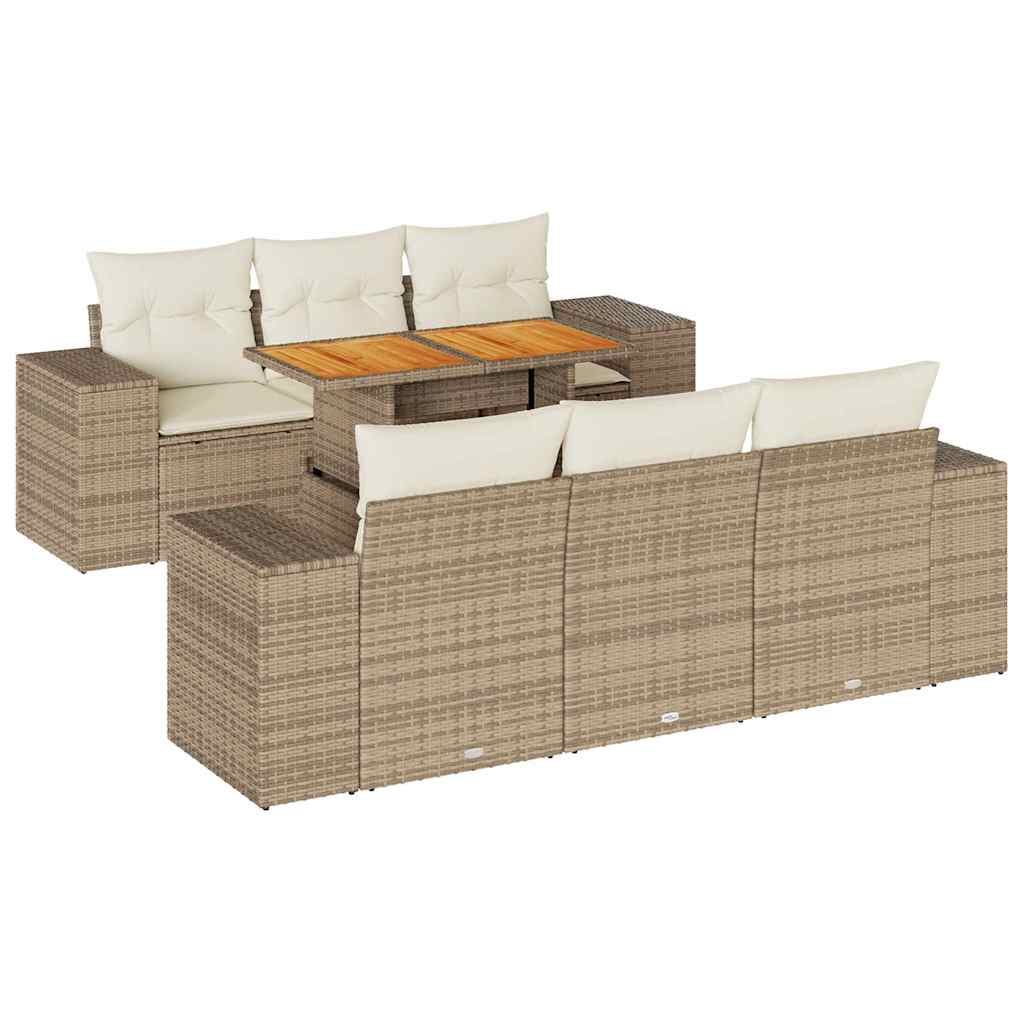 Matgrupp För Trädgården Med Dynor 7 Delar Beige Konstrotting