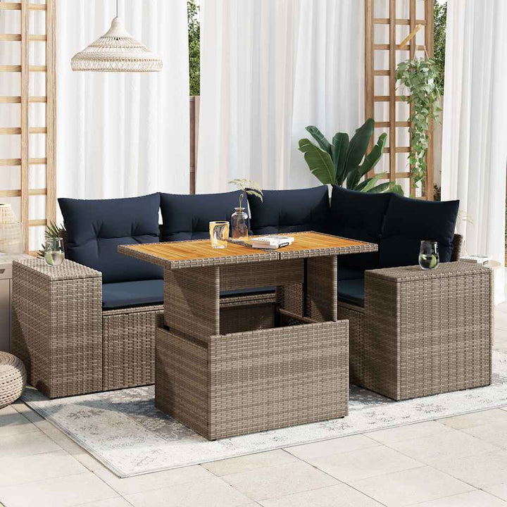 Loungegrupp För Trädgården Med Dynor 5 Delar Konstrotting