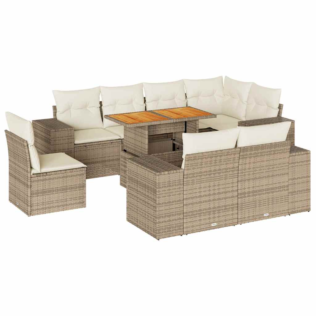 Soffgrupp För Trädgården Med Dynor 9 Delar Beige Konstrotting