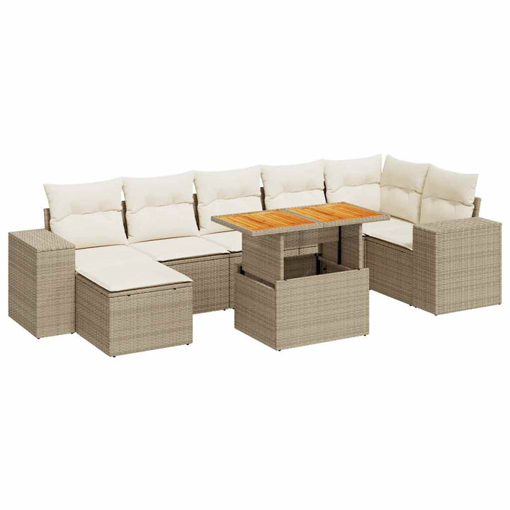 Matgrupp För Trädgården Med Dynor 8 Delar Beige Konstrotting