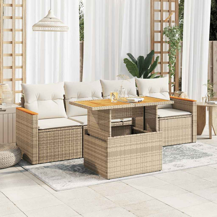 Soffgrupp För Trädgården Med Dynor 5 Delar Beige Konstrotting