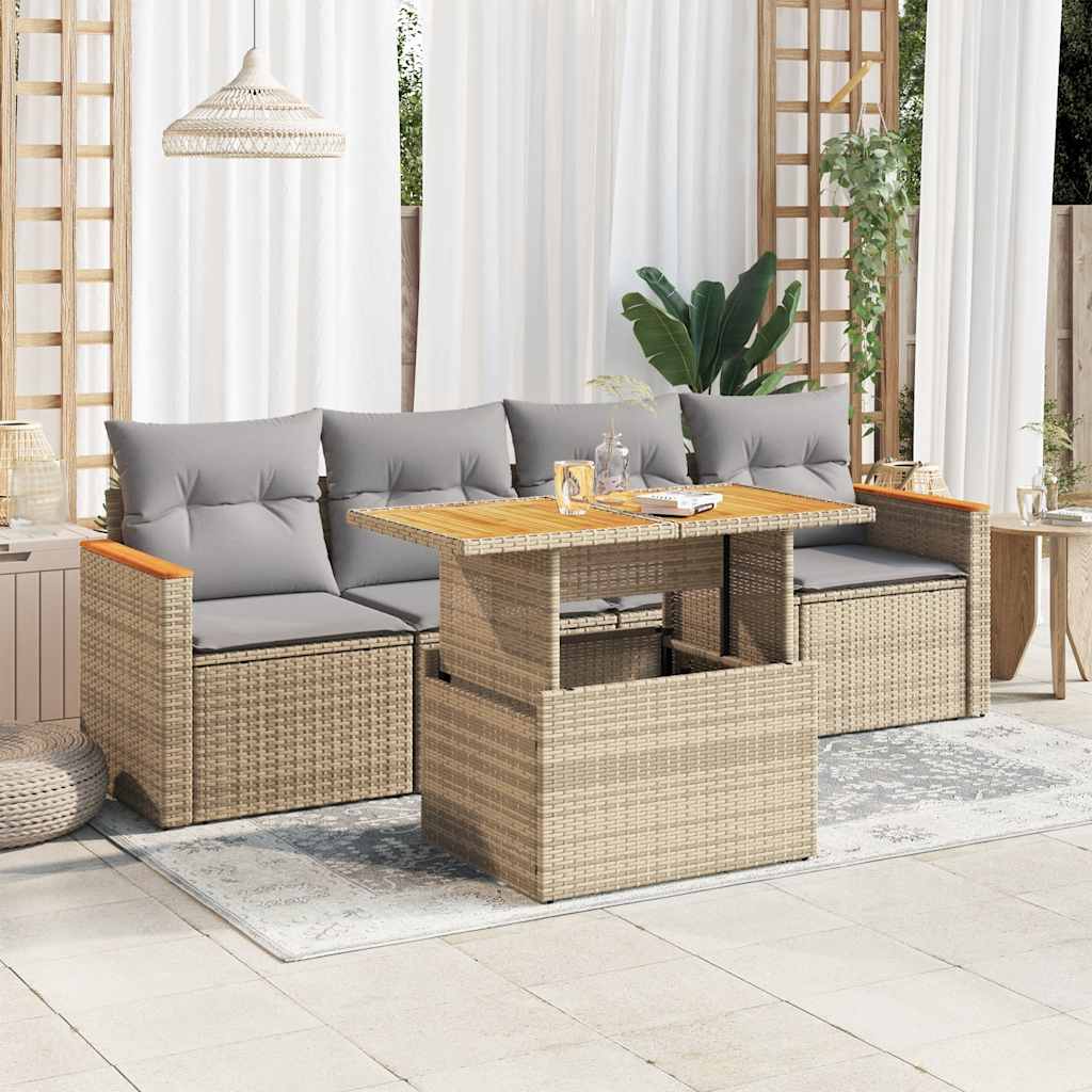 Soffgrupp För Trädgården Med Dynor 5 Delar Beige Konstrotting