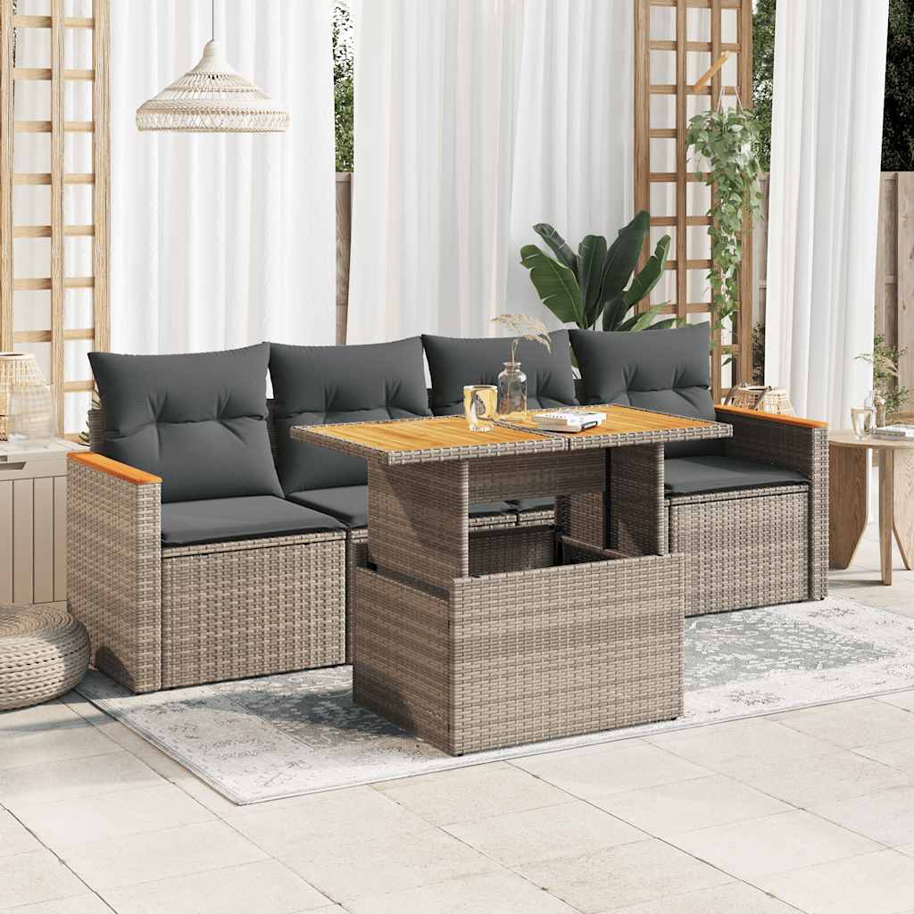 Soffgrupp För Trädgården Med Dynor 5 Delar Beige Konstrotting