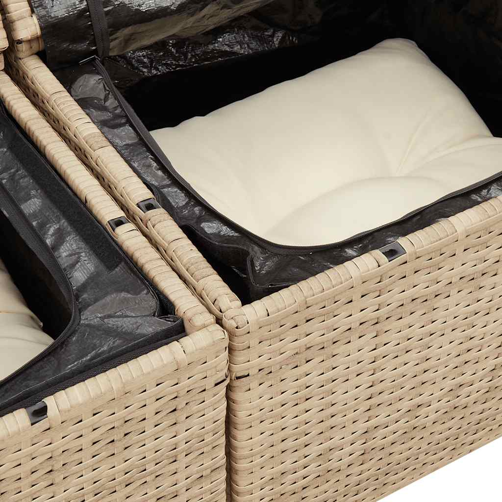 Trädgårdssoffset Med Dynor 6 Delar Beige Konstrotting Akaciaträ