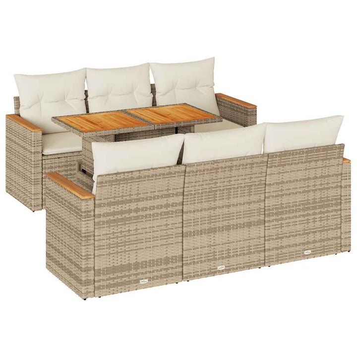 Trädgårdssoffset Med Dynor 7 Delar Beige Konstrotting Akaciaträ