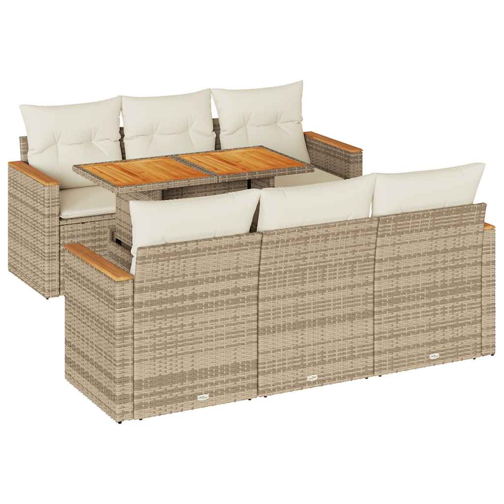 Trädgårdssoffset Med Dynor 7 Delar Beige Konstrotting Akaciaträ