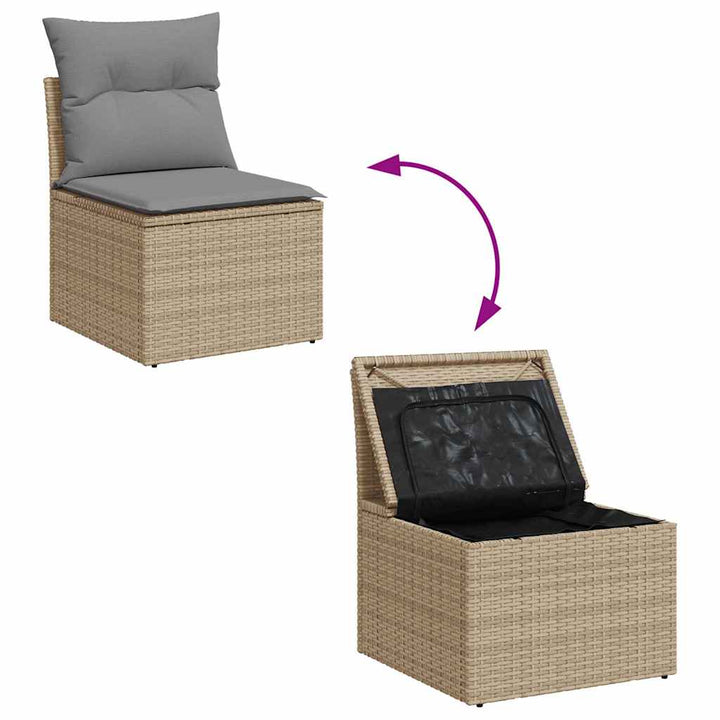 Trädgårdssoffset Med Dynor 7 Delar Beige Konstrotting Akaciaträ