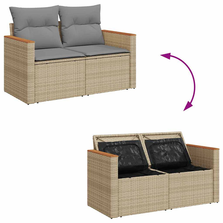 Trädgårdssoffset Med Dynor 7 Delar Beige Konstrotting Akaciaträ