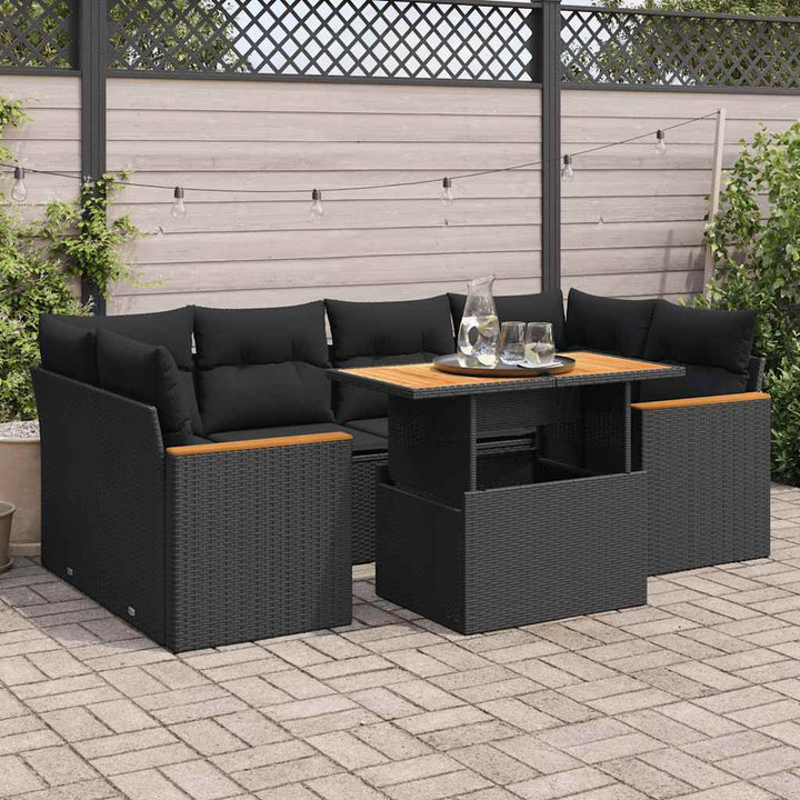Matgrupp För Trädgården Med Dynor 7 Delar Beige Konstrotting