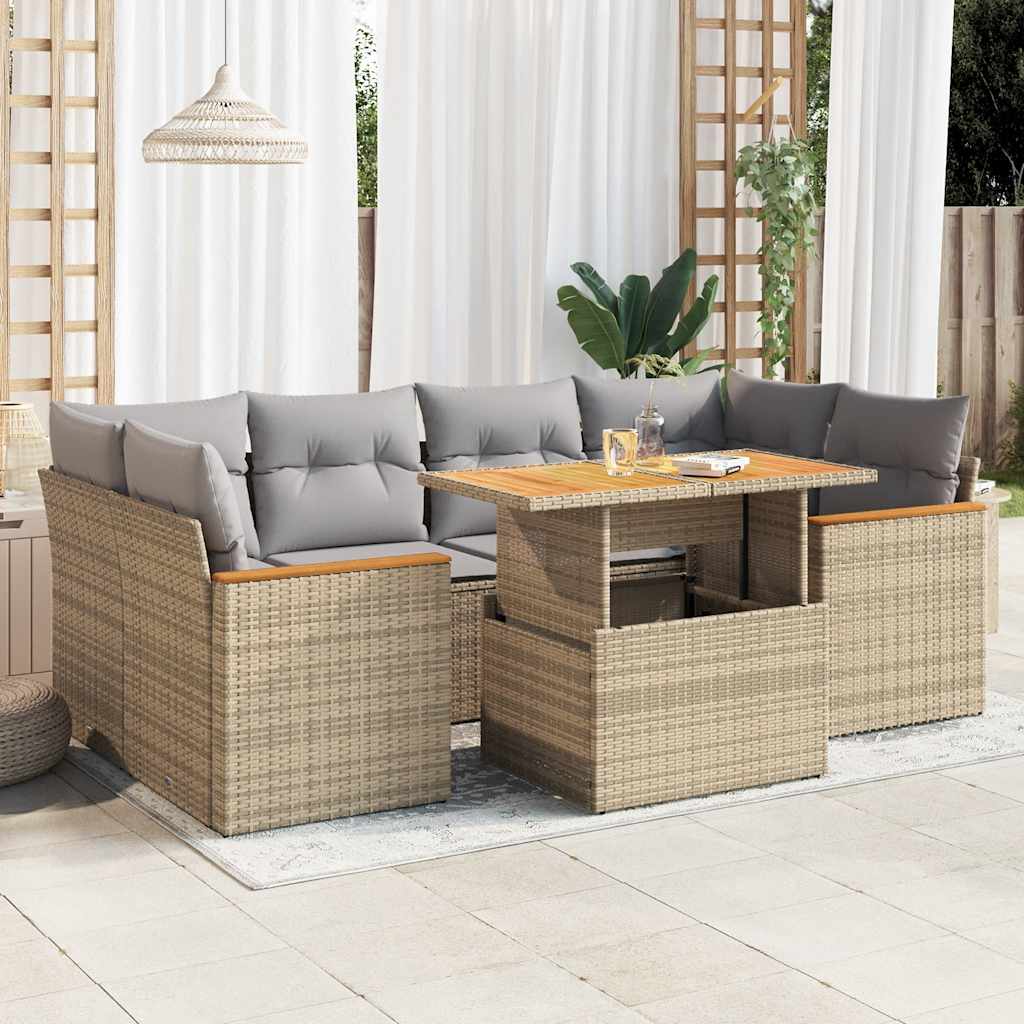 Matgrupp För Trädgården Med Dynor 7 Delar Beige Konstrotting