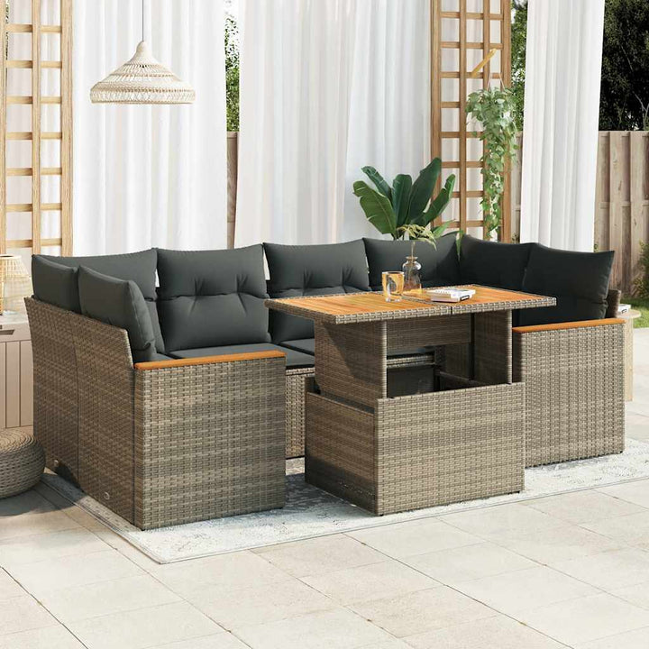Matgrupp För Trädgården Med Dynor 7 Delar Beige Konstrotting