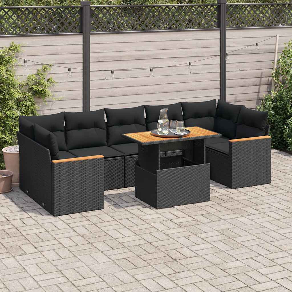 Loungegrupp För Trädgården Med Dynor 8 Delar Svart Konstrotting
