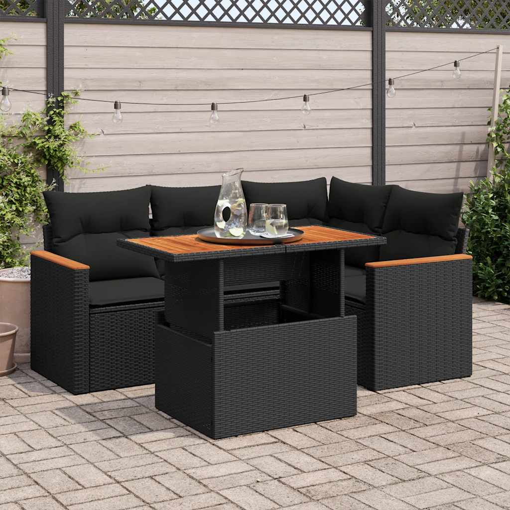 Loungegrupp För Trädgården Med Dynor 5 Delar Svart Konstrotting