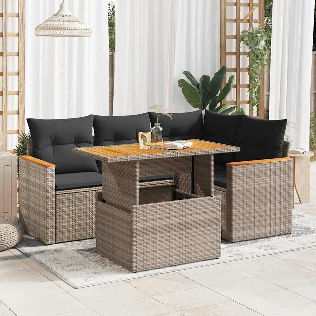 Loungegrupp För Trädgården Med Dynor 5 Delar Svart Konstrotting