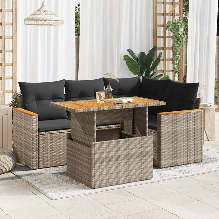 Loungegrupp För Trädgården Med Dynor 5 Delar Svart Konstrotting