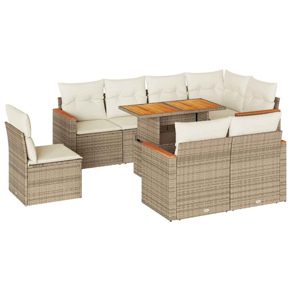 Trädgårdssoffset Med Dynor 9 Delar Beige Konstrotting Akaciaträ