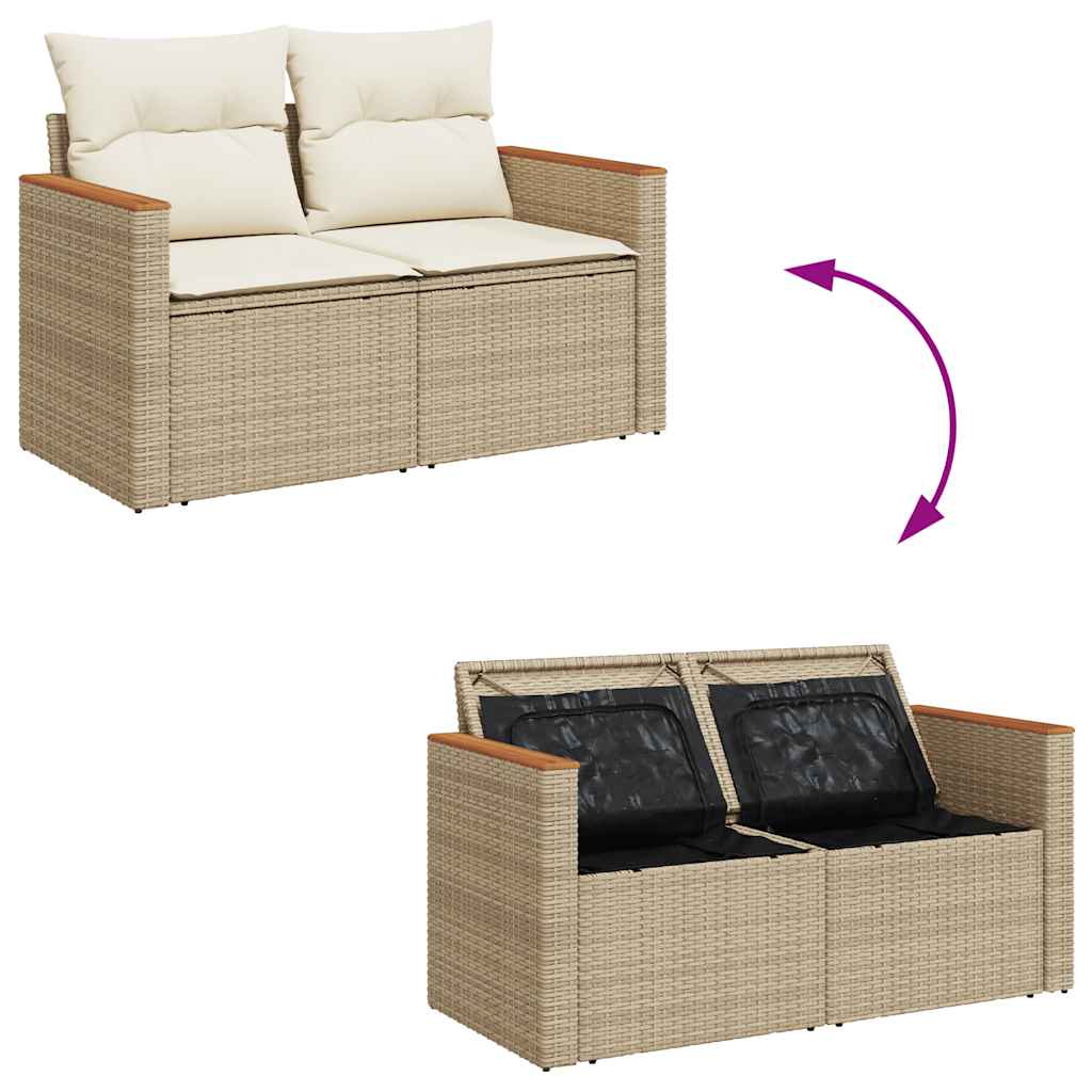 Trädgårdssoffset Med Dynor 9 Delar Beige Konstrotting Akaciaträ