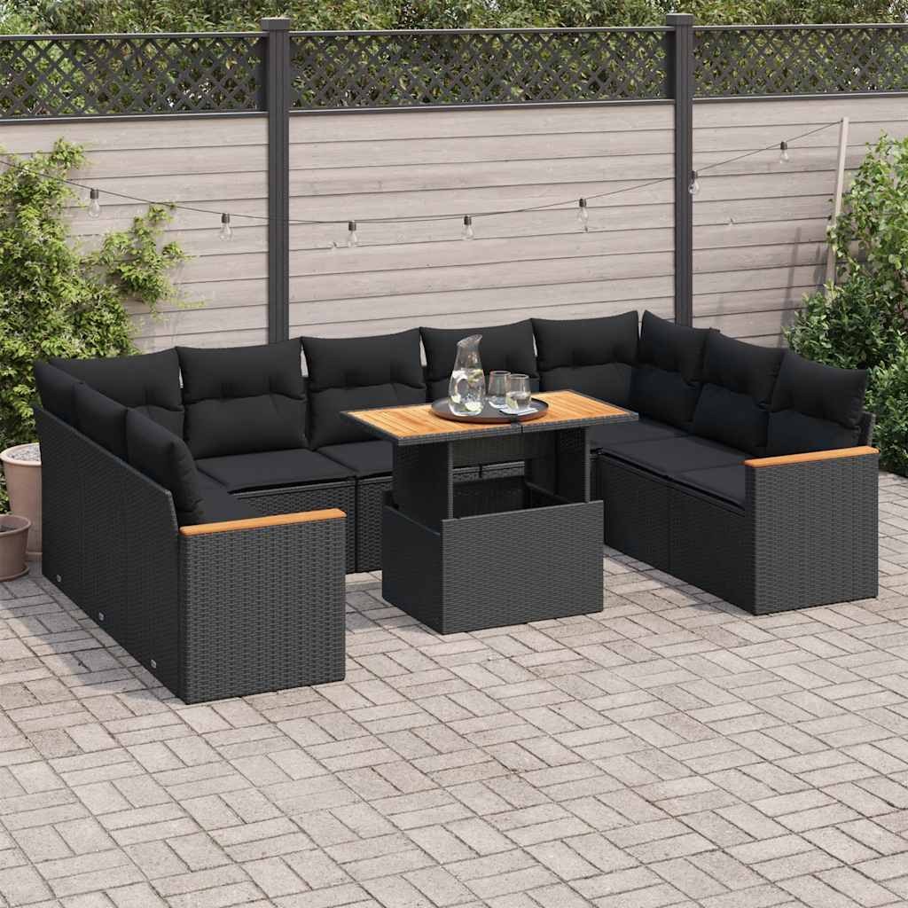 Loungegrupp 10 Delar Med Svarta Dynor Konstrotting