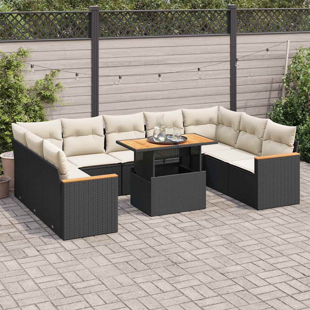 Loungegrupp 10 Delar Med Svarta Dynor Konstrotting