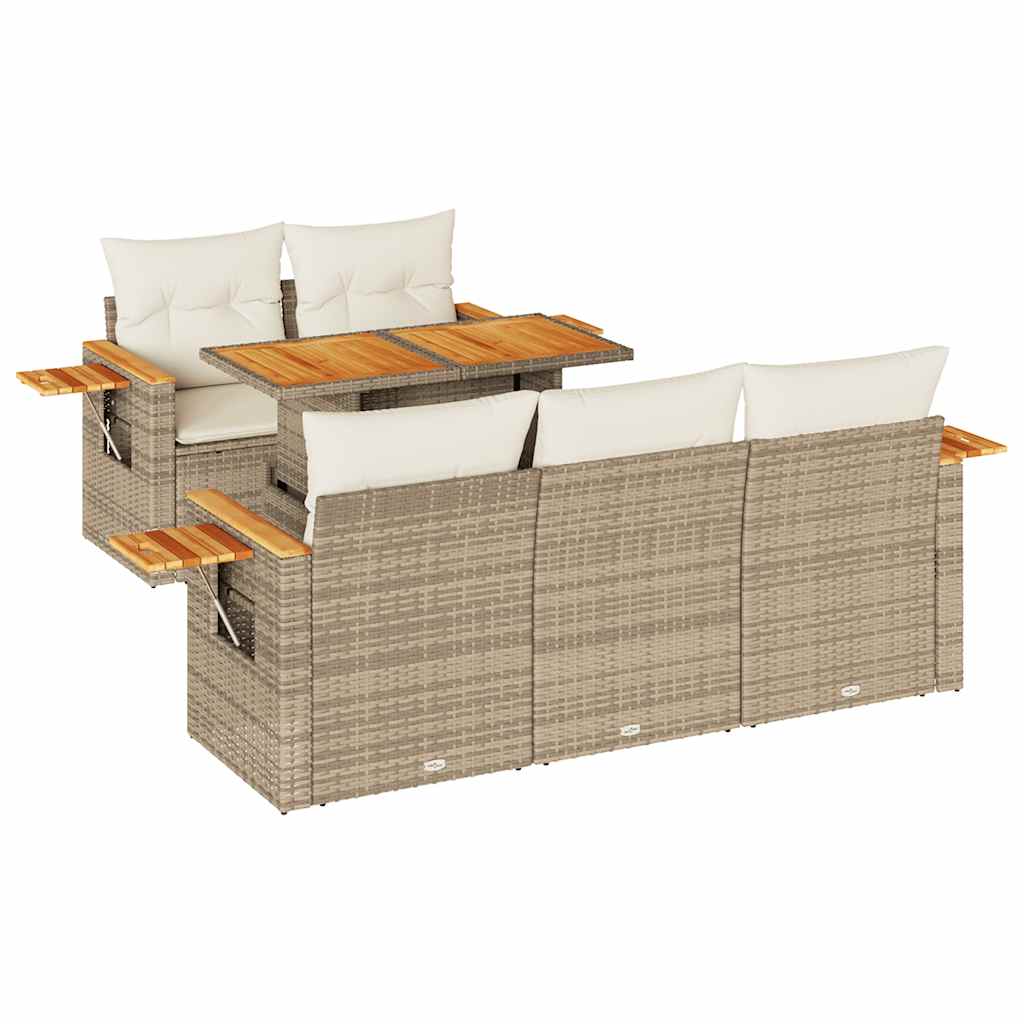 Trädgårdssoffset Med Dynor 6 Delar Beige Konstrotting Akaciaträ