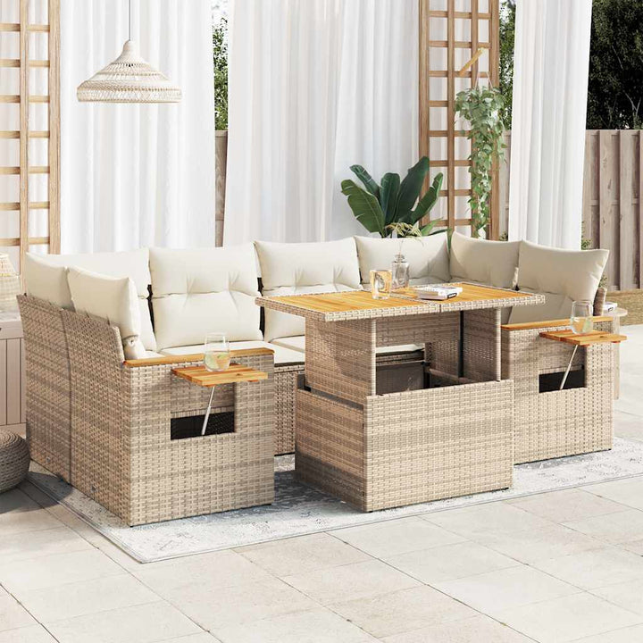 Matgrupp För Trädgården Med Dynor 7 Delar Beige Konstrotting