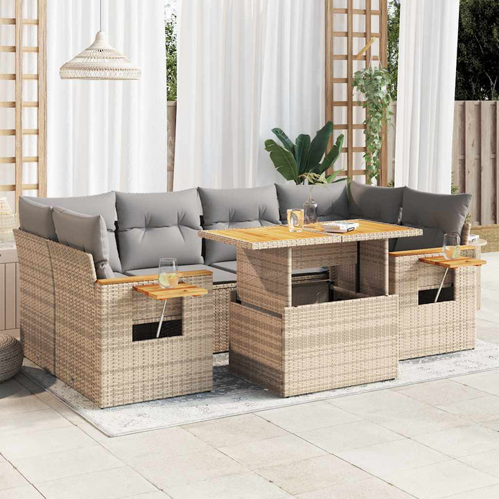 Matgrupp För Trädgården Med Dynor 7 Delar Beige Konstrotting