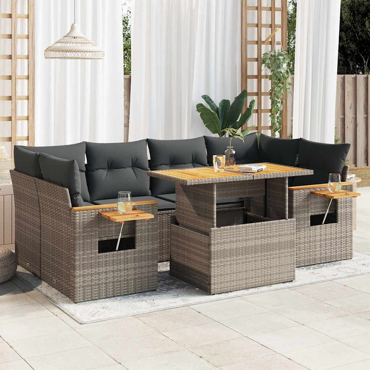 Matgrupp För Trädgården Med Dynor 7 Delar Beige Konstrotting