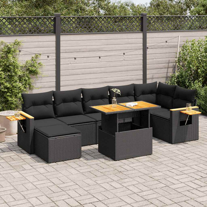 Loungegrupp För Trädgården Med Dynor 8 Delar Svart Konstrotting