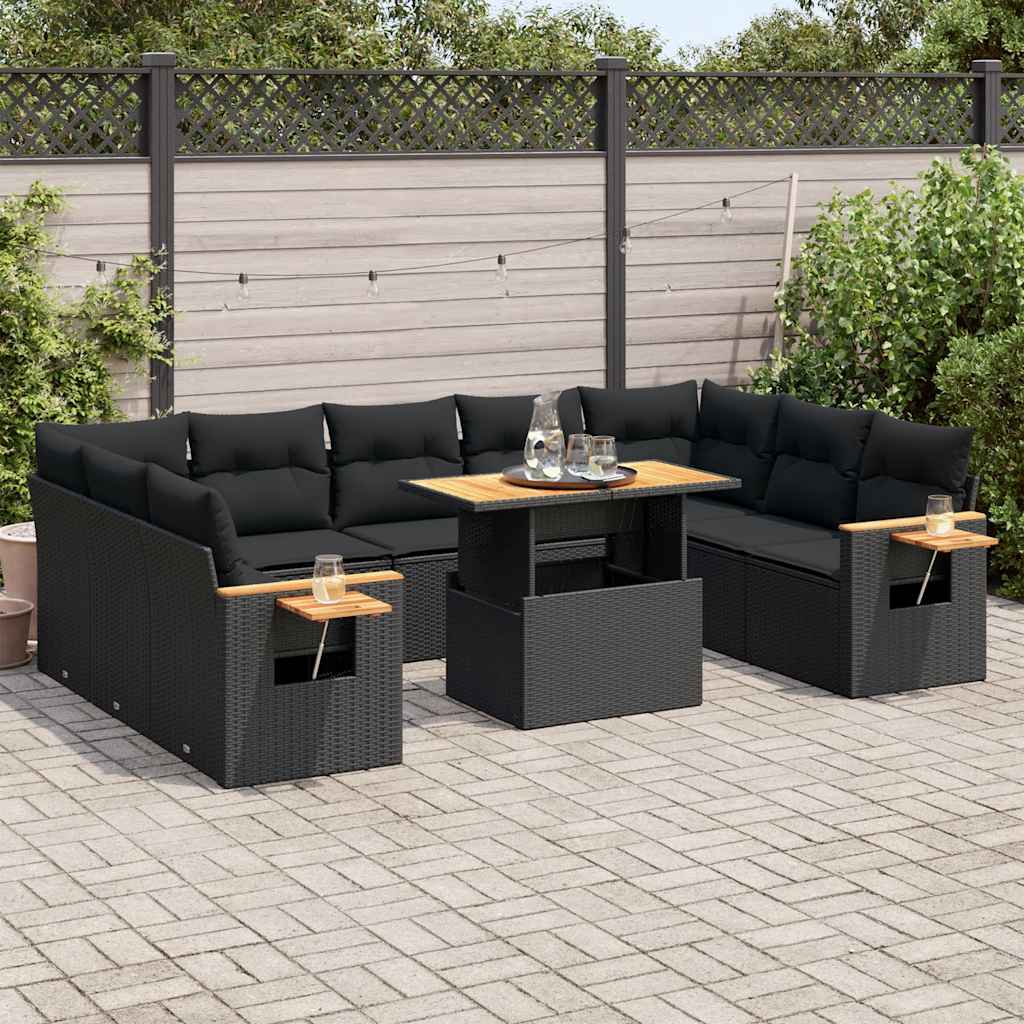 Loungegrupp 10 Delar Med Svarta Dynor Konstrotting