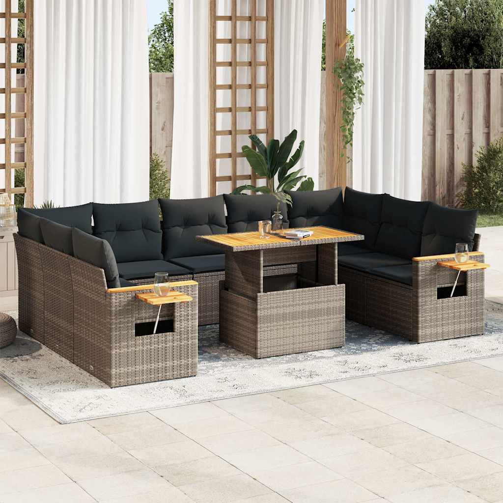 Loungegrupp 10 Delar Med Svarta Dynor Konstrotting