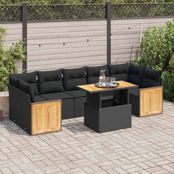 Loungegrupp För Trädgården Med Dynor 8 Delar Svart Konstrotting