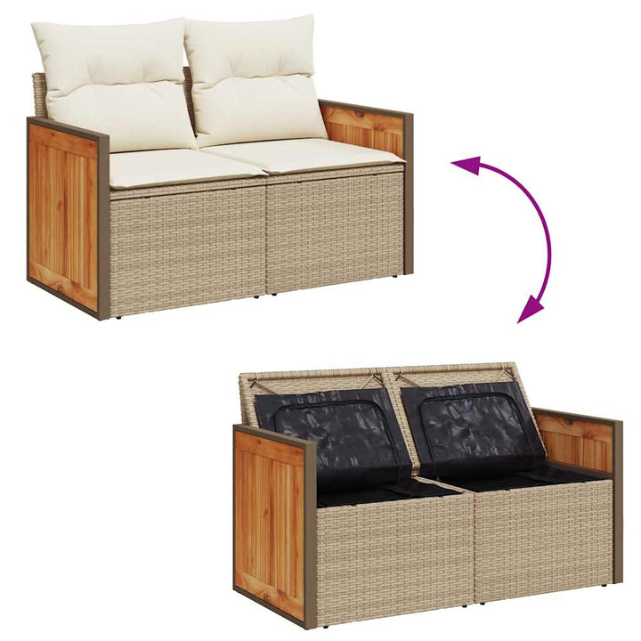 Trädgårdssoffset Med Dynor 9 Delar Beige Konstrotting Akaciaträ