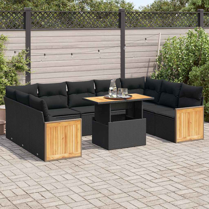 Loungegrupp 10 Delar Med Svarta Dynor Konstrotting
