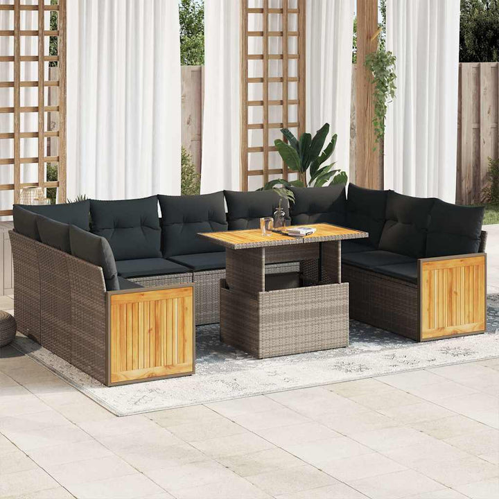 Loungegrupp 10 Delar Med Svarta Dynor Konstrotting